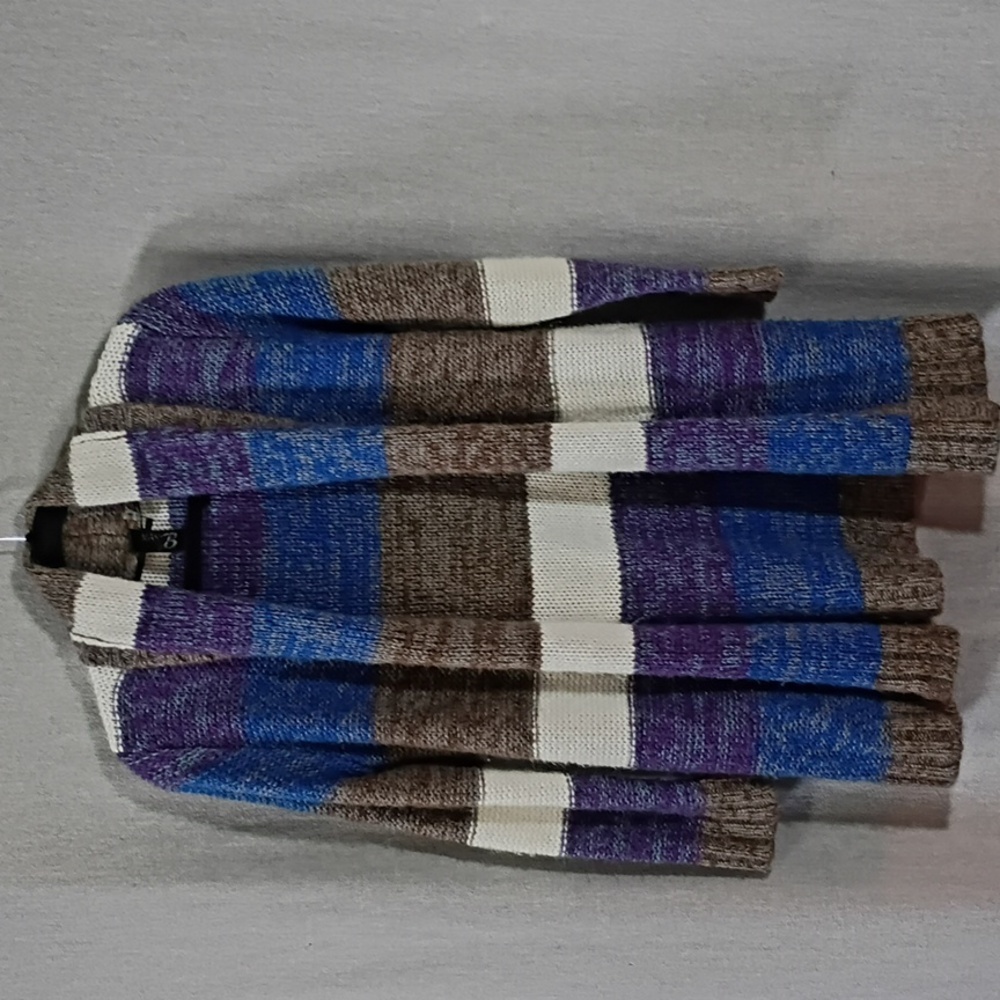Mak B Marled Multi-Colored Long Open Front Cardigan 2 Pocket Long Sleeve Sweater